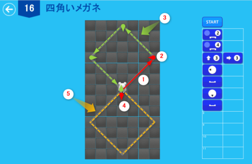 アルゴロジック1 １６ 四角いメガネ 解答例